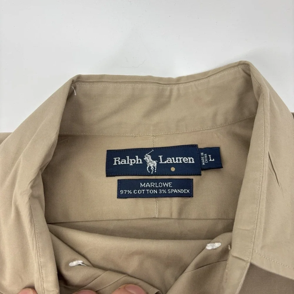 Polo Ralph Lauren Marlowe Beige Logo Button Up Long Sleeve Shirt Mens Large